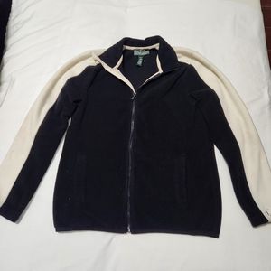 LRL Ralph Lauren Active Fleece Jacket Womens Medium Black Ivory Zip Up
